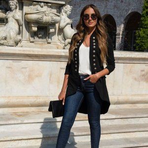 Venti6 Black Hi Lo Sgt Pepper Military Jacket 5186